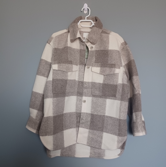 🆕️NWT H&M Oversized Shacket in 'Dark Beige/Checked', Size Medium - Picture 12 of 16